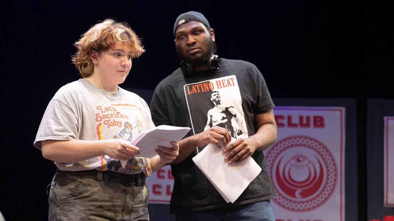 Two theater students play their roles in the new play lab